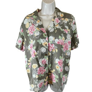 Cappagallo cotton floral button up shirt short sleeve women’s medium vacation